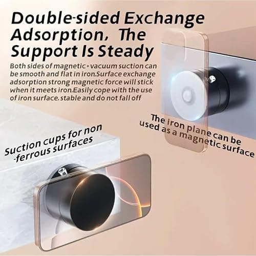 Oudvaker Foldable Magnetic Vacuum Phone Holder, 360° Electric Suction Car Mount, Double-Sided Swivel Stand for Car, Mirror, Gym, Kitchen, Hands-Free Portable Phone Holder (Pink) thumbnail 5