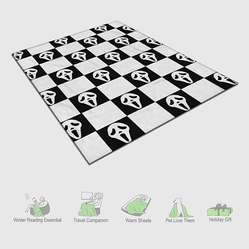 YWZDS Spooky Face Throw Blanket, Black and White Checkered Pattern, Halloween Ghost Blankets Fuzzy Gifts for Sofa Couch Bedroom (60 * 80 inch) thumbnail 6