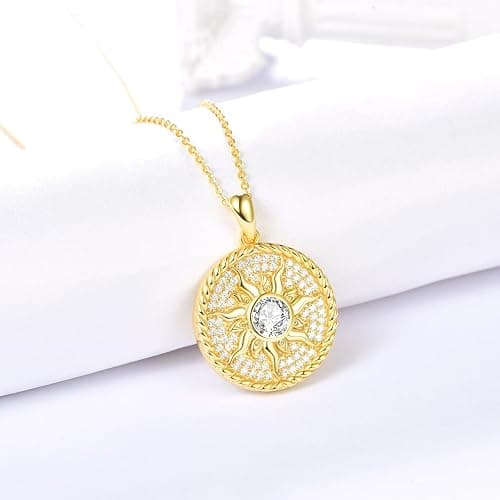 AENEAS Sun Necklace for Women 925 Sterling Silver Sun Necklace Birthstone Sun Coin Pendant Necklace Gold Round Shape Jewelry Sun Gifts for Her thumbnail 2