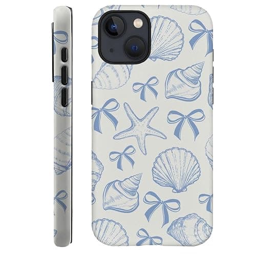 DAIZAG Case Compatible with iPhone 14,Fit Shockproof Cover for Women Girls,Blue Seashell Bow - Image 1