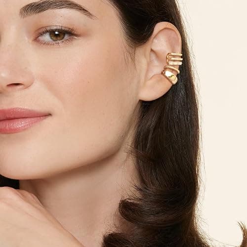 Robaice Gold Ear Cuff Earrings for Women Non Piercing, 14K Gold Plated Ear Cuffs Non Piercing, Clip-On Cartilage Earring, Fake Earrings For Women thumbnail 2