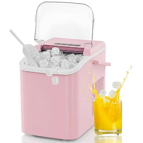 NEWBULIG Ice Makers Countertop with Handle, Portable Ice Machine, 9 Bullet Ice Cubes in 6 Mins, 26lbs in 24Hrs, Auto-Cleaning, with Basket and Scoop, for Home, Kitchen, RV, Camping,Light Pink - Image 1