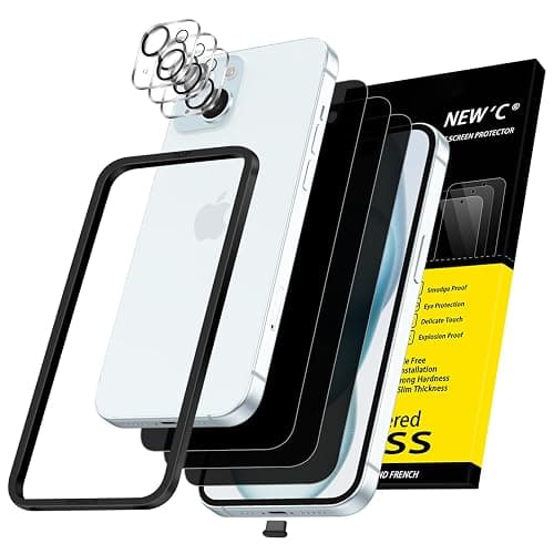 NEW'C 3X Privacy for iPhone 15 Screen Protector (6.1 inches)+ 3X Camera Lens Protector, Sensor Protection, Case Friendly Tempered Glass Film + Dust Plug - Easy Installation Tool Included - Image 1
