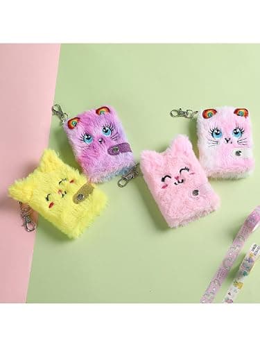 RDTGHY 1 Pcs Plush Cat Keychain Notebook Mini Portable Notepad with Keyring Cute Address Book for Kids Students Journaling Note Taking Random Color thumbnail 3