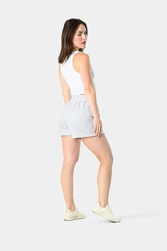 Kamo Fitness CozyTec Sweat Shorts Women High Waisted Lounge Comfy Casual Cotton Shorts with Pockets - Small - White Heather thumbnail 6