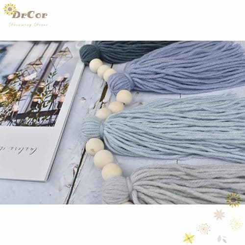 DrCor Coastal Boho Tassel Garland - Handmade Dusty Blue Yarn Banner for Classroom, Nursery, Kids Bedroom, Office, Baby Shower, Birthday Party, Back to School Decor - Jeans thumbnail 5