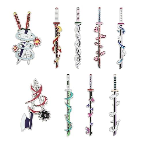 YURAOER Anime Slayer Keychain Pin Set - Cartoon Figures 9 Hashiras Mini Katana Sword Key Chains Enamel Pin Jewelry Men Women - Image 1