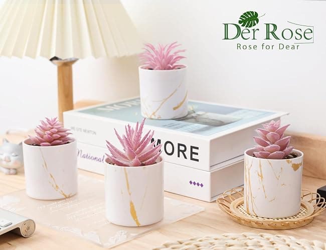 Der Rose 4 Packs Fake Succulents Plants Artificial Indoor for Pink Room Bathroom Decor Office Desk Accessories for Women thumbnail 2