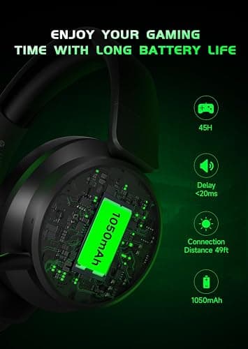 RYR Wireless Gaming Headset for Xbox Series X|S, Xbox One, PS5, PS4, Mac, Bluetooth 5.3, 3D Surround Sound, Rotatable Earmuffs, Gaming Headphones with Noise Canceling Microphones-Blackgreen thumbnail 5