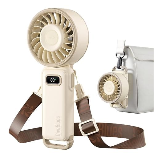 Diveblues Portable Handheld Fan, 7.4m/s High Speed Turbo Fan, 180° Foldable 4-in-1 Personal Neck Fan Carabiner Clip, 100 Speed Stepless Control, USB-C Rechargeable for Travel, Makeup Hot Flashes,D6036 - Image 1