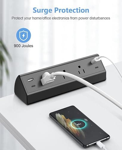 Jgstkcity Desk Clamp Power Strip,40W Total Fast Charging Station,2 PD 20W USB C Ports,Desk Edge Mount Surge Protector for Home, Office,3 Outlets,Fit 1.96" Tabletop Edge,ETL Listed thumbnail 5