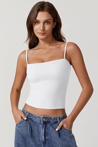 QINSEN Women's Double Lined Basic Tank Top Adjustable Spaghetti Straps Sleeveless Camisole Shirts thumbnail 2