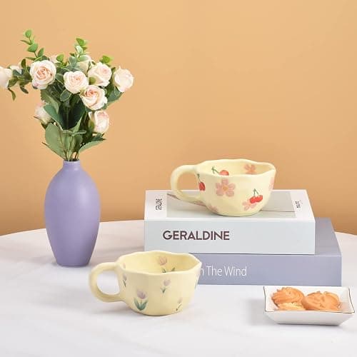 Koythin Ceramic Coffee Mug, Creative Flower Cup for Office and Home, Dishwasher and Microwave Safe, 8.5 oz/250 ml for Latte Tea Milk, Suitable for Mom on Mother's Day (Pink Cherry) thumbnail 5