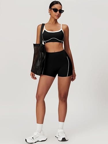QBGJTD Two Piece Women Workout Sets Color Block Sports Bra and Scrunch Butt Lifting Shorts Gym Yoga Active Wear Outfits thumbnail 4