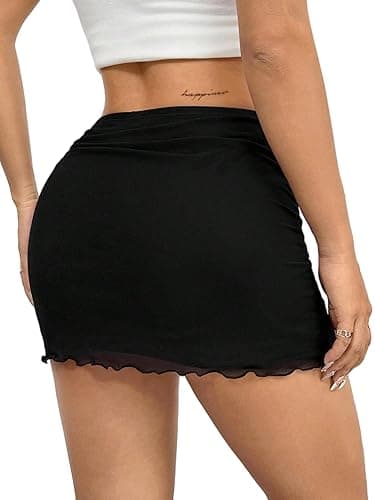 Avanova Women Mesh Bodycon Mini Skirt High Waist Ruched Summer Short Skirt - Large - Black thumbnail 2