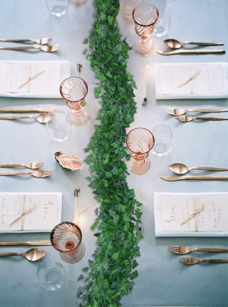 12 Strands /24M Artificial Ivy Leaf Plants Vine Hanging Garland Fake Foliage Flowers Home Kitchen Garden Office Wedding Wall Decor, Green (12PCS-79Feet/24M) thumbnail 5