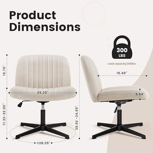 IWMH Armless Office Chair Desk Chair No Wheels,Ergonomic Criss Cross Legged Office Chairs with Fabric Padded,Height Adjustable Wide Seat Vanity Chairs for Home Office (Beige) thumbnail 3