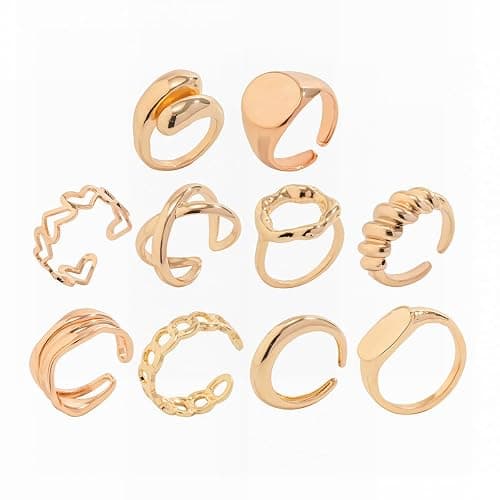 FUTIMELY 14K Gold Stackable Knuckle Rings Set for Women Teen Girls,Aesthetic Silver 10Pcs Trendy Dainty Open Midi Rings Set,Midi Finger Rings Pack Jewelry Gifts thumbnail 5