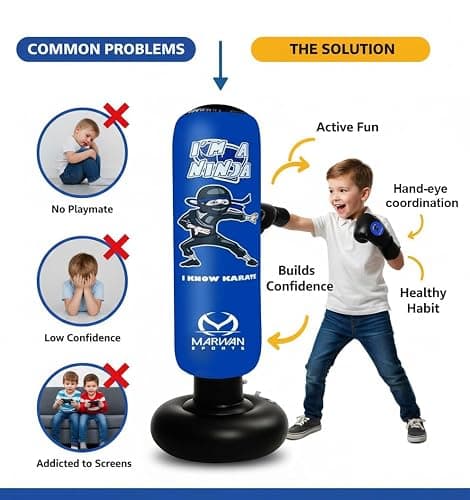 Marwan Sports 5-in-1 Inflatable Punching Bag for Kids – 63" Karate Toy Set with Boxing Gloves, Durable Fast Rebound, Active Play Christmas/Birthday Gift for Boys & Girls Ages 4-12 (Patent Pending) thumbnail 6