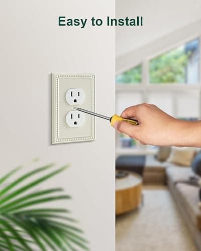 TREEWELL 6-Pack Duplex Switch Plates and Outlet Covers, Light Almond | Pearls Beaded Decorative Metal Wall Plates for Electrical Outlets, 1 Gang Receptacle Cover thumbnail 6