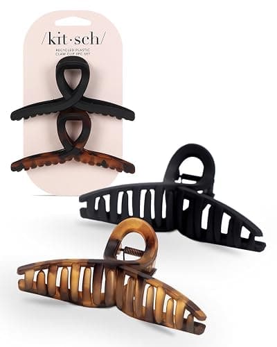 Kitsch Large Hair Clips for Women - Fashionable Loop Hair Claw Clips | Matte Plastic, Easy-Grip | Perfect for Everyday Use & Special Occasions | Ideal Gifts for Women - Tortoise & Black, 2 Pcs thumbnail 7