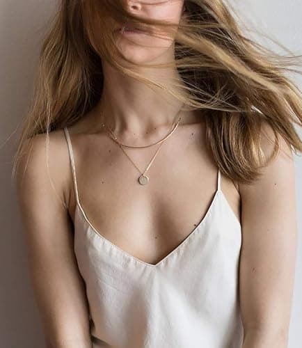 itianxi Dainty Bar Necklace for Women,Gold/Silver Cute Delicate Disc Necklcace,Trendy Elegant Dot Fashion Necklace - gold disc thumbnail 7