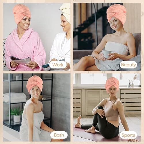 HOMEXCEL 5 Pack Microfiber Hair Towels - 40 x 20 inches Super Soft, Fast Drying Turbans for Long, Thick, Curly Hair - Anti Frizz Wrap with Elastic Strap thumbnail 8