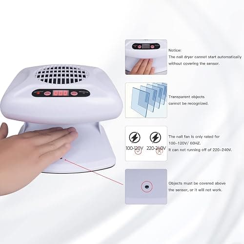 Gegong Air Nail Dryer with Automatic Sensor, 300W Timing Fan Blow for Both Hands and Feet, Warm & Cool Wind Blower Regular Polish, Home Salon Use No Harmful (Light Blue) thumbnail 5