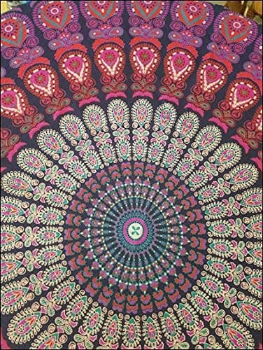 Popular Handicrafts Round Tapestry with Tassel Wall Hanging Ombre Hippie Mandala Bohemian Hippy Intricate Indian Tapestries Tablecloth 70 Inches,(178cm) Blue Multi thumbnail 8
