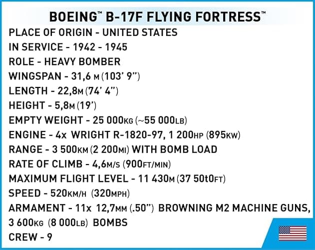 COBI Historical Collection WWII Boeing™ B-17F Flying Fortress™ Memphis Belle Aircraft - Executive Edition 49,5x14x66 cm thumbnail 10