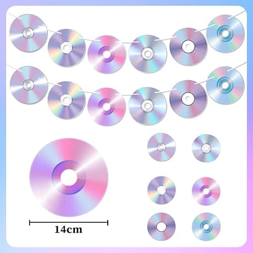 Zliisang 4pcs 90s CD Hanging Garlands Retro 2000s CD Music Party Banner Y2K Disco Birthday Baby Shower Party Supplies Decorations Room Wall Decor thumbnail 5