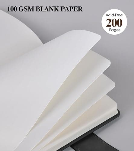 PAIBAS Blank Journal Notebook, A5 Hardcover Leather Sketchbook with 200 Pages Thick Blank Paper for Men Women, Unlined Drawing & Writing Journal, 5.9" x 8.4" Plain Notebook (black) thumbnail 5