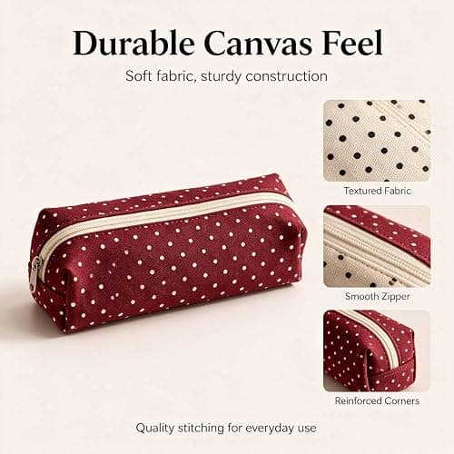 JENNYEAH Cute Polka Dot Pencil Case Aesthetic Pencils Pouch, Beige 1Pcs | Y2K Pencil Case Polka Dot, Slim Soft Pencil Pouch for Stationery Supplies & Daily Use. thumbnail 4