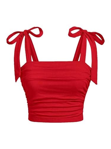 SOLY HUX Girl's Square Neck Crop Tank Top Sleeveless Bow Tie Camisole Ruched Cute Clothes - Image 1