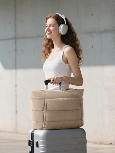 Puffer Tote Bag for Women, Lightweight Puffy Work Handbag Teacher Nurse Quilted Shoulder Bag for School Travel Gym thumbnail 9