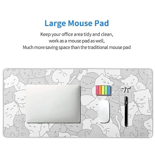 aportt Kawaii Cats White Gaming Mouse Pad XXL Cute Kittens Japanese Extended Big Large Desk Mat Non-Slip Rubber Base Stitched Edge Long Keyboard Mousepad for PC Computer Laptop, 35.4×15.7 Inches thumbnail 7