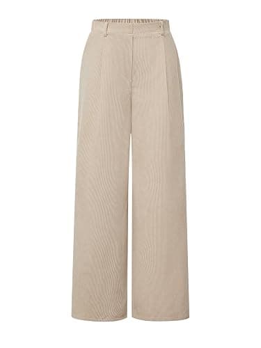 OYOANGLE Girl's Casual Wide Leg Loose Long Button Pants Elastic Waist Pleated Trousers with Pockets - Image 1