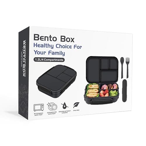 Amathley Lunch Box Kids,Bento Box Adult,Leakproof Lunch Containers for Adults/Kids/Toddler,1200ML-4 Compartments bento Lunch box with Utensil,Microwave & Dishwasher & Freezer Safe (Dark Gray) thumbnail 8