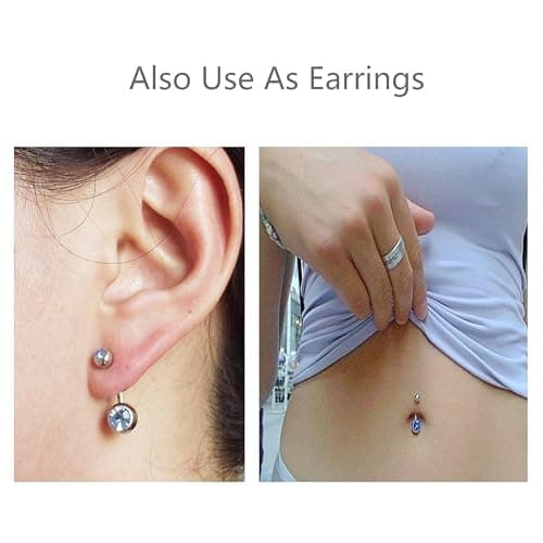15 PCS Assorted Colors Belly Button Ring Surgical Steel Hypoallergenic Lead and Nickel Free,14 Gauge Navel Piercing Body Jewelry thumbnail 5