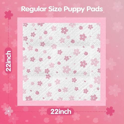 Cibaabo Pink Puppy Pads with Adhesive Tabs 22x22in 50 Count Absorbent | Cute Cherry Blossom Design | Dog Potty Training Pee Pads | Leak-Proof | Quiky-Dry | for Puppies, Small Dogs, Cats, Rabbits thumbnail 2