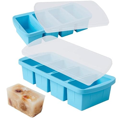 WENQING Silicone Freezer Tray with Lid 2 Pack Silicone Freezer Molds - Large Ice Cube Tray - Makes 8 Perfect 1 Cup Portions Soup Cubes Meal Prep Containers- Oven & Dishwasher Safe - Image 1