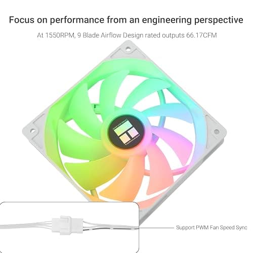Thermalright 5 Pack TL-C12CW-S CPU Fan 120mm White ARGB Case Cooler Fan, 4pin PWM Silent Computer Fan with S-FDB Bearing Included, up to 1550RPM Cooling Fan（5 Quantities） thumbnail 3