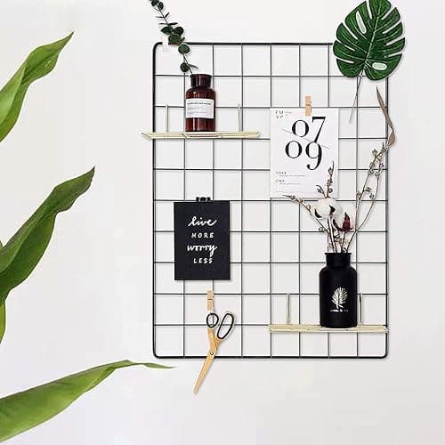 C&AHOME Photo Wall Grid Panel Set of 2, Decor Grid Panel, Photo Display Shelves, Hooks, Clips, Hemp Cord, Hammer, 15.7" 11.8", Black UWWGM3402B thumbnail 9
