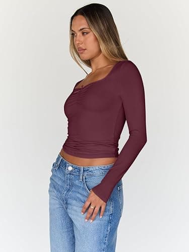Trendy Queen Womens Long Sleeve Tops Going Out Top Trendy Cute Shirt Y2k Clothes Fashion Clothing Fall Outfits 2025 thumbnail 4