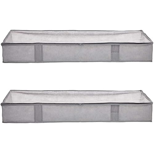 Amazon Basics Under Bed Fabric Zipper Blanket Storage Container Bags with Window and Handles, 2-Pack, 18 x 42 x 6 inches, Gray - Image 1