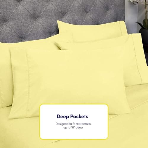 Twin XL Size Bed Sheets - 4 Piece 1500 Supreme Collection Fine Brushed Microfiber Deep Pocket Twin X-Large Sheet Set Bedding - 1 EXTRA PILLOW CASES, GREAT VALUE, Twin XL, Pale Yellow thumbnail 5