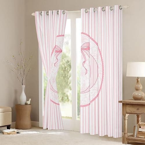 Erosebridal Pink Bow Window Drapes Coquette Preppy Bowknot Blackout Curtains 42" Wx90 L Initial O Curtains for Bedroom Living Room Pink Stripes Window Treatments 2 Panels thumbnail 4