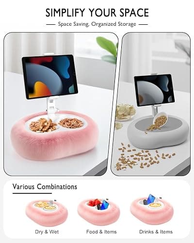 Tablet Pillow Stand, Compatible with 4.7"-12.9" Kindle, iPad, Phone/Tablet, Google, 360° Rotating Phone Holder for Bed, Detachable Bowl, Reading and Relaxation on Bed, Pink, Large (Faux Fur Pillow) thumbnail 3