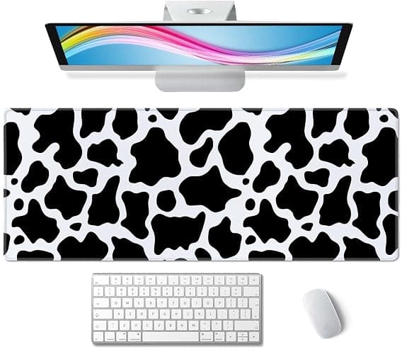Cute Cow Pattern Desk Pad - Large XL 31.5''X 11.8'' Gaming Mousepad - White & Black - On Top of Desks - Laptop Computer Keyboard Mouse Mat - Image 1