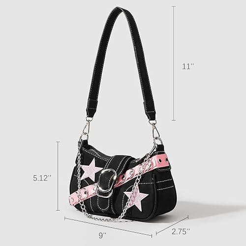 MJFSGYO Cute Y2k Purse for Women, Star Embroidery Pattern with Chain Strap Shoulder Bag, Goth Style Cute Mini Purse thumbnail 5